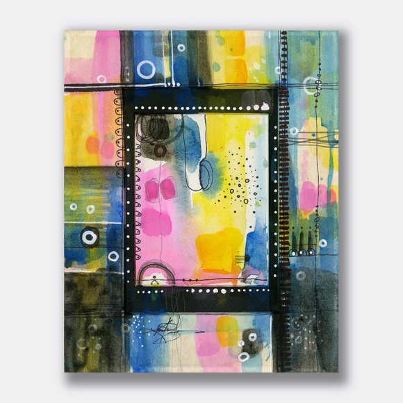 Original Abstract painting in hand painted mat - Magical Thinking 9